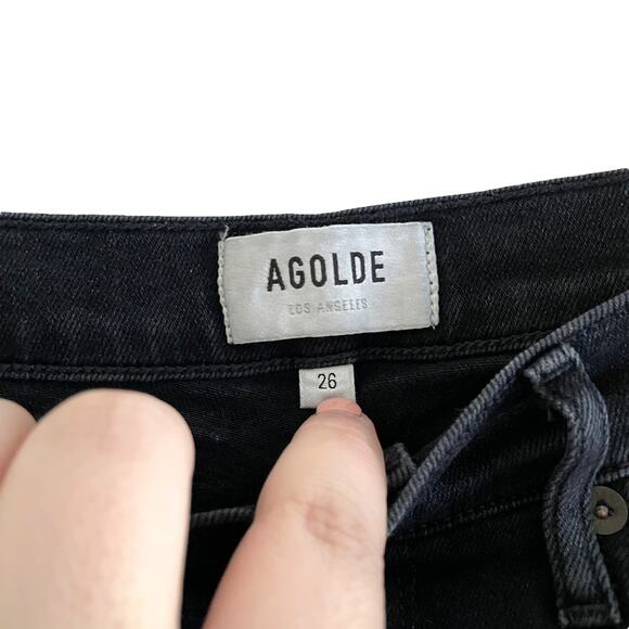 Agolde Women’s Sophie Ankle High Rise Destroyed Hem Jeans Sz 26 Distressed Denim - Picture 4 of 6